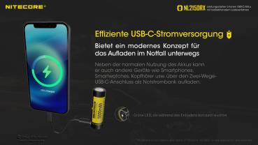 NITECORE 21700 5000MAH LI-ION AKKU NL2150RX MIT POWERBANK FUNKTION